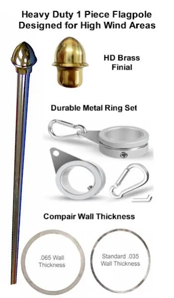 6' Heavy Duty 1 piece 1 inch Flagpole