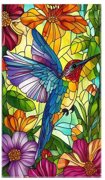 Hummingbird & Hibiscus Stain Glass Style