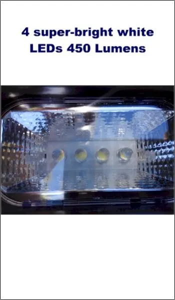 4 super-bright white LEDs 450 Lumens