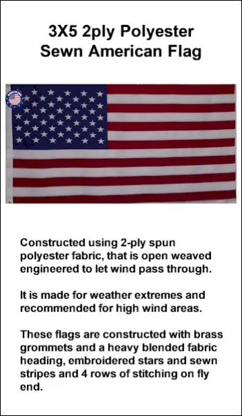 3x5 2ply Polyester Sewn American Flag