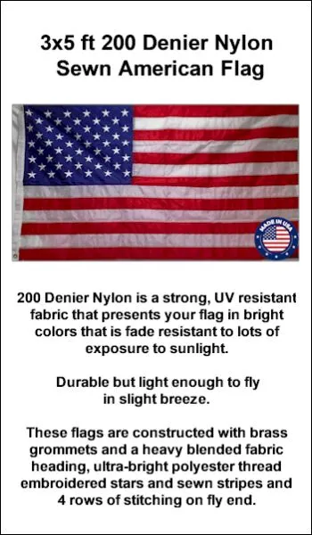 3x5 Nylon Sewn American Flag
